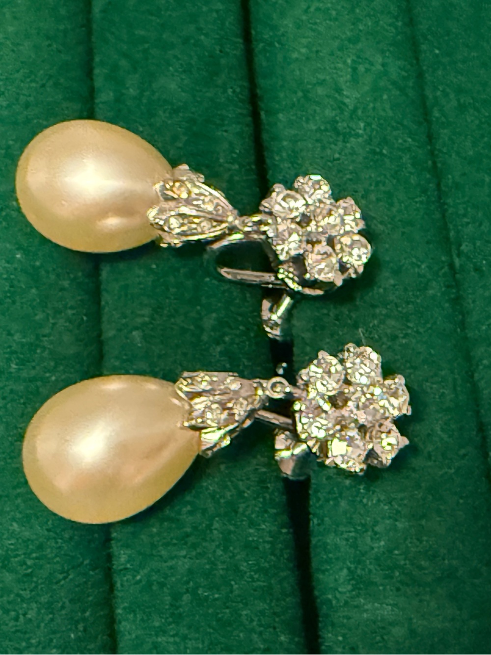Vintage Classic Pearl Drop Crystal Cluster Earrings - Silver Tone